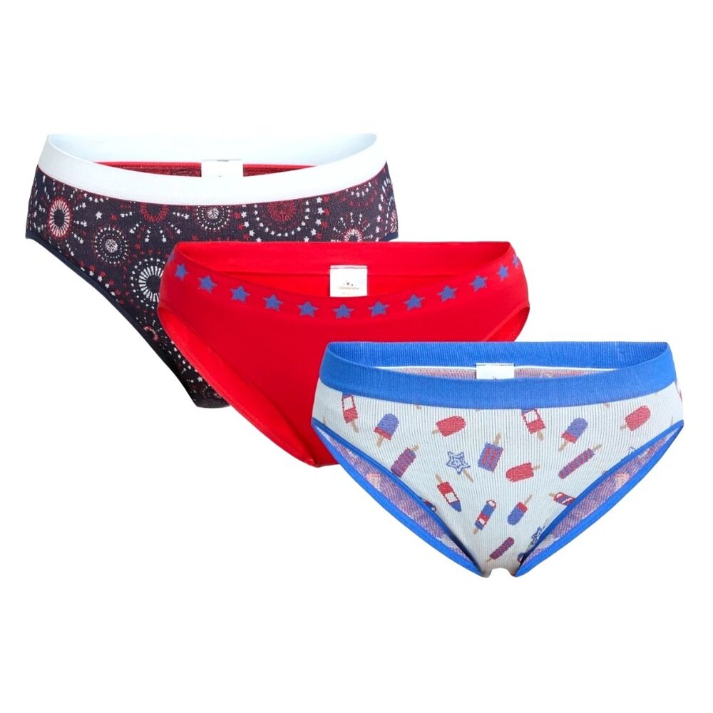 WAY TO GO S (4-6) Celebrate Patriotic 3 Pack Seamless Hipster Panties Stars NWT